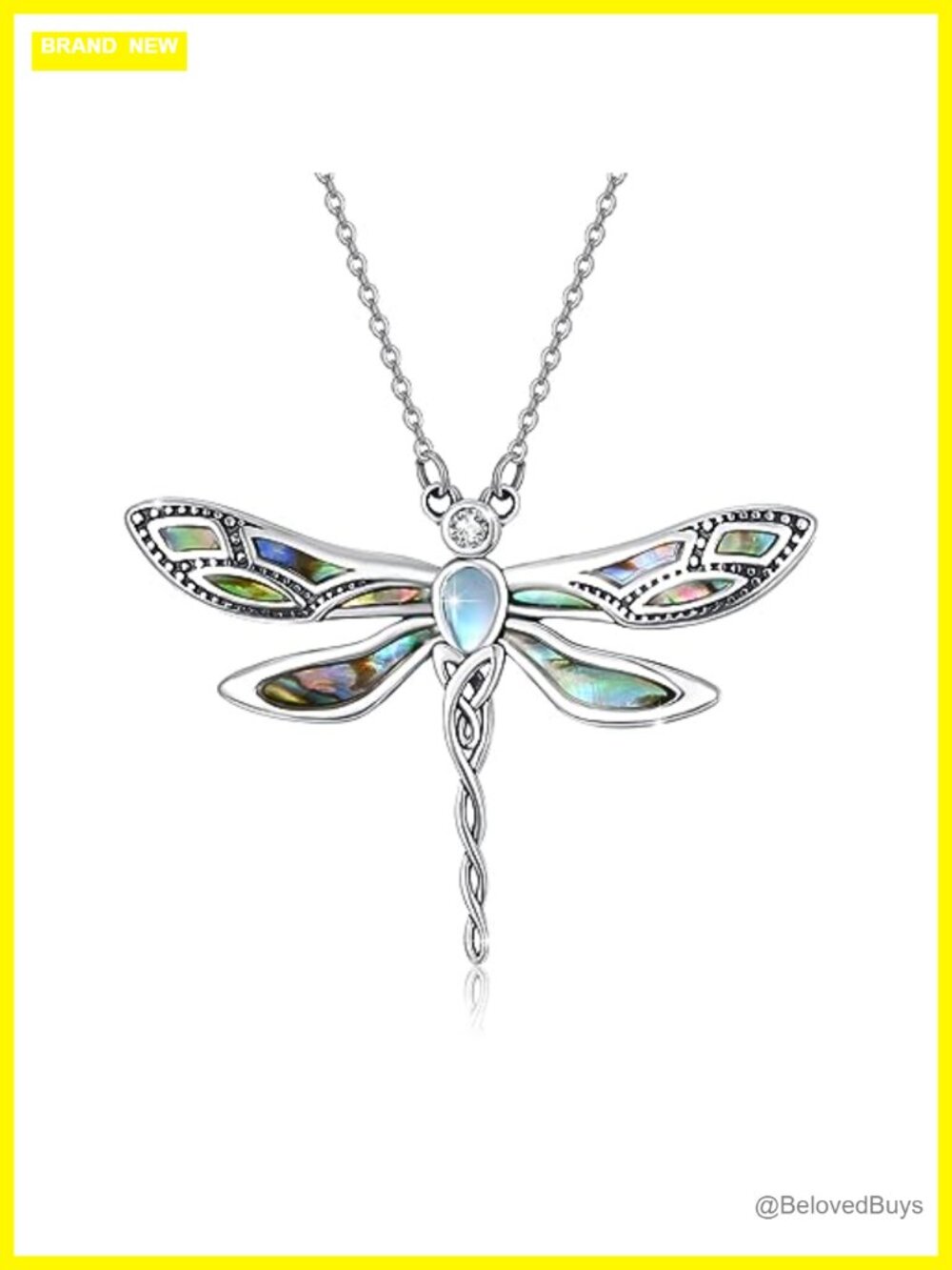 925 Sterling Silver Dragonfly Pendant Necklace Abalone Shell Adjustable Chain